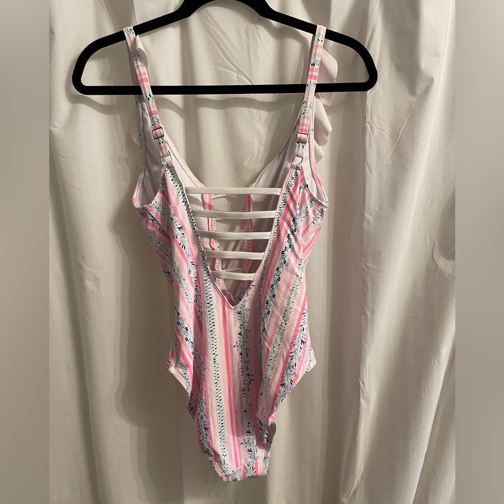 Lilly Pulitzer Pink and White Ruffled One-Piece Swimsuit - Picture 2 of 3